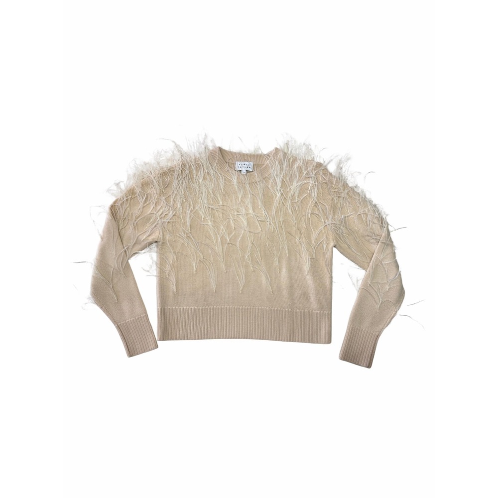 Tanya Taylor Lexia Ostrich Feather Knit Sweater Cream Crewneck GUC $445 XS